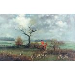 Francis Kenneth Elwell (1905-1944) - Oil painting - Fox hunting scene with huntsman and hounds,