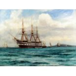 Arthur Wilde Parsons (1854-1931) - Oil painting - Marine scene - Three masted ship of the line at