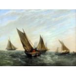 19th Century Dutch school - Oil painting - Fishing boats in a choppy sea, canvas 12ins x 16ins, in