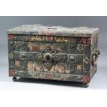 A small 17th Century German steel strong box (possibly Nuremberg) the exterior painted with a