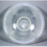 A Lalique frosted glass circular shallow fruit bowl, the exterior moulded with quadruple leaf