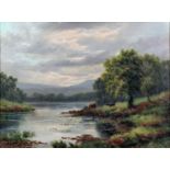 Henry John Levens (1848-1943) - Pair of oil paintings - River scenes, one with an angler, and one