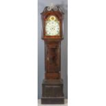 A 19th Century oak longcase clock by H. J. Grible of Huntington, the 12ins arched painted dial