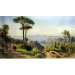 Giovanni Giordano Lanza (1827-1890) - Watercolour - Landscape looking towards the bay of Naples,