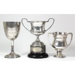 An Elizabeth II silver two-handled prize cup - "T. P. Blench Challenge Cup", with angular handles,