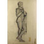 19th Century Continental school - Two charcoal drawings - Two full length male and female nude