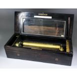 A 19th Century Swiss eight air musical box with 13ins single piece steel comb, contained in ebonised