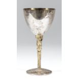 An Elizabeth II silver and silver gilt goblet with plain bowl, on stem cast with a seated bull and