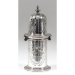 An Elizabeth II silver sugar caster of 17th Century "Lighthouse" shape, engraved with crest, 7.25ins