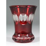 A 19th Century Bohemian red flashed glass goblet, with six named engraved views and initials, 4.