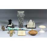 A small collection of interesting objects, including - a 19th Century Indian turned hardwood vase,