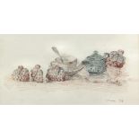 ***Jehan Daly (1918-2001) - Coloured chalks - "Still life with cosies", 5.5ins x 10.5ins, signed and