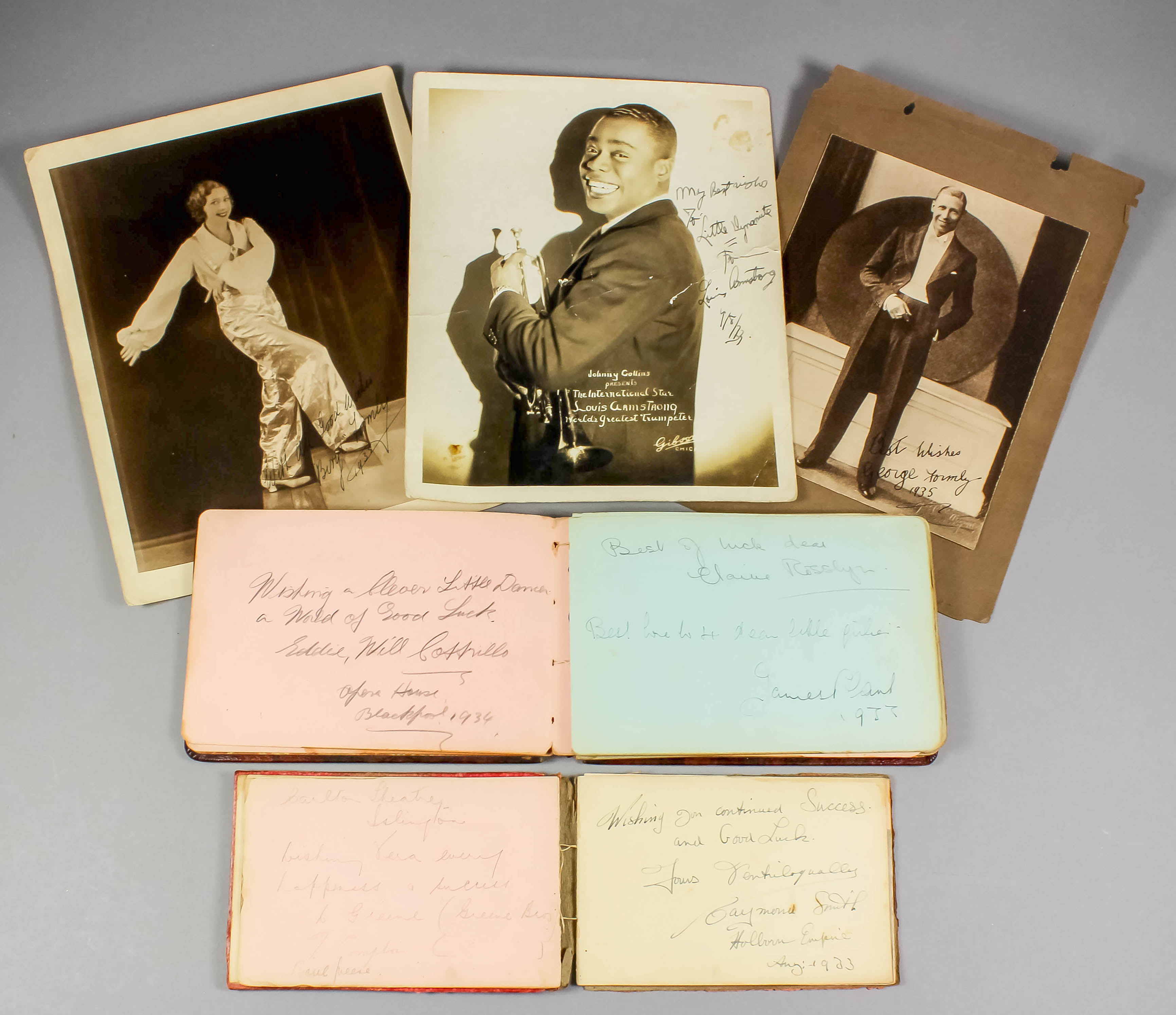 A collection of autographs from musicians and theatre acts, including - Louis Armstrong (1901-