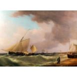 Circle of Thomas Whitcombe (1763-1824) - Oil painting - Marine scene - Shipping off Dover, canvas