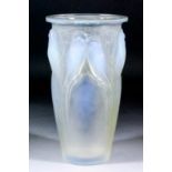 A good Lalique blue opalescent and frosted glass vase of "Ceylan" pattern, No. 905, moulded in