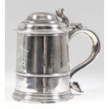 A good George II silver lidded tankard, the cylindrical body of slightly flared form with moulded