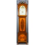 A late 18th/early 19th Century mahogany and satinwood longcase clock by William Jones of Usk, the