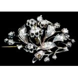 A late 19th Century gold and silver coloured metal mounted diamond brooch of floral and leaf