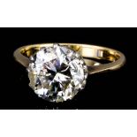 A gold coloured metal mounted solitaire diamond ring (diamond approximately 2.25ct), (size I - gross