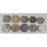 A collection of ten Indian silver rupees (Akabar, Hugnal, Aurangzeb, Jehan and Bahador), 20-23mm