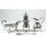 An Edward VII silver sugar caster with turned finial and moulded girdle to body, on circular