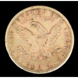 A USA 1882 gold Coronet Eagle (weight 16.7 grammes - fine with slight scuff marks)