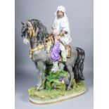 A 20th Century Continental porcelain figure of a mounted Arab horseman, on naturalistic base, 21.