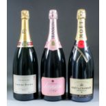 Three Magnums of Non-Vintage Champagne - one Moet et Chandon, one Laurent-Perrier and one Lanson