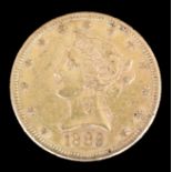 A USA 1886 gold Coronet Eagle (mint mark S), (weight 16.7 grammes - fair/fine with scuff marks)