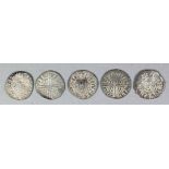 Five Henry III (1247-1272) hammered silver long cross pennies