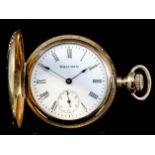 A late 19th Century American lady's 14k gold full hunting cased keyless pocket watch by A.W.W. Co.