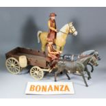 A collection of Palitoy "Bonanza" action figures, horses and accessories