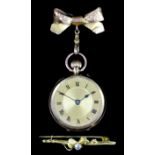 A 20th Century lady's 9ct gold cased keyless pocket watch, the gilt dial with Roman numerals, fine