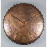 A 20th Century copper dial wall clock, 15ins dial with single hour markers, with single chain