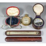 A late Victorian Negretti & Zambra gilt brass cased pocket barometer No. R/2303 the silvered scale