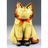 Joan and David de Bethel - Painted plaster figure of a cat wearing a smock and red neckerchief and
