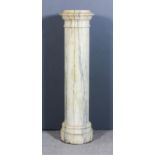 A 19th Century white veined marble cylindrical pedestal, on moulded base, 13ins diameter x 49ins