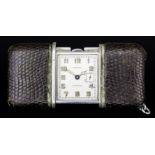 A 1920's/1930's Movado "Ermeto" travelling pocket watch, No. 503751, the rectangular silvered dial