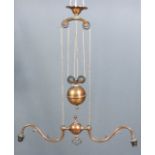 A late 19th/early 20th Century copper plated brass push and pull two light electrolier, 23.75ins