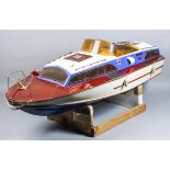 Three scratch built radio control model boats, a cruiser "El Farito", 48ins long, a racing boat "