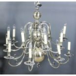 A modern silver plated sixteen light electrolier in the "17th Century Dutch" manner, the bulbous