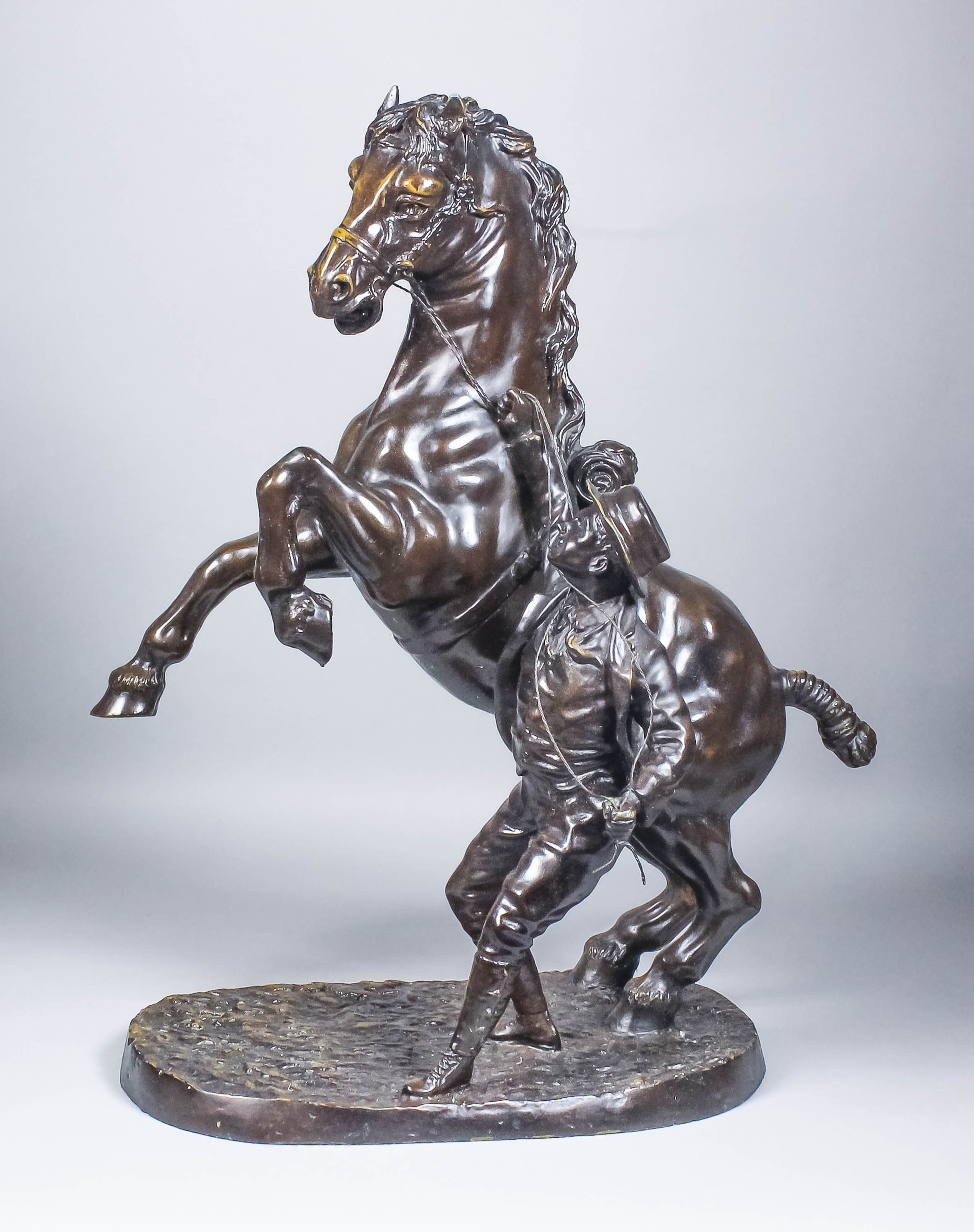 After Joseph Edgar Boehm (1834-1890) - Bronze figure - Rearing horse with handler, 22ins high
