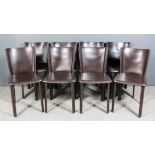 A set of eight modern Italian brown leather dining chairs retailed by Heal's and made by Frag, the