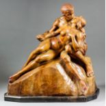 Franz Sautner (1872-1945) - Limewood carving - The Kiss, 18.25ins high, signed and incised "