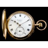 A George V 9ct gold half hunting cased keyless lever pocket watch by J. W. Benson, 62 & 64 Ludgate