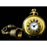 A 20th Century Continental lady's 18k gold half hunting cased pocket watch, the white enamel dial