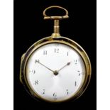 An early 19th Century gilt metal and tortoise shell effect pair cased verge pocket watch by