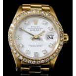 A modern lady's 18ct Rolex "Oyster Perpetual Datejust" gold cased and diamond automatic