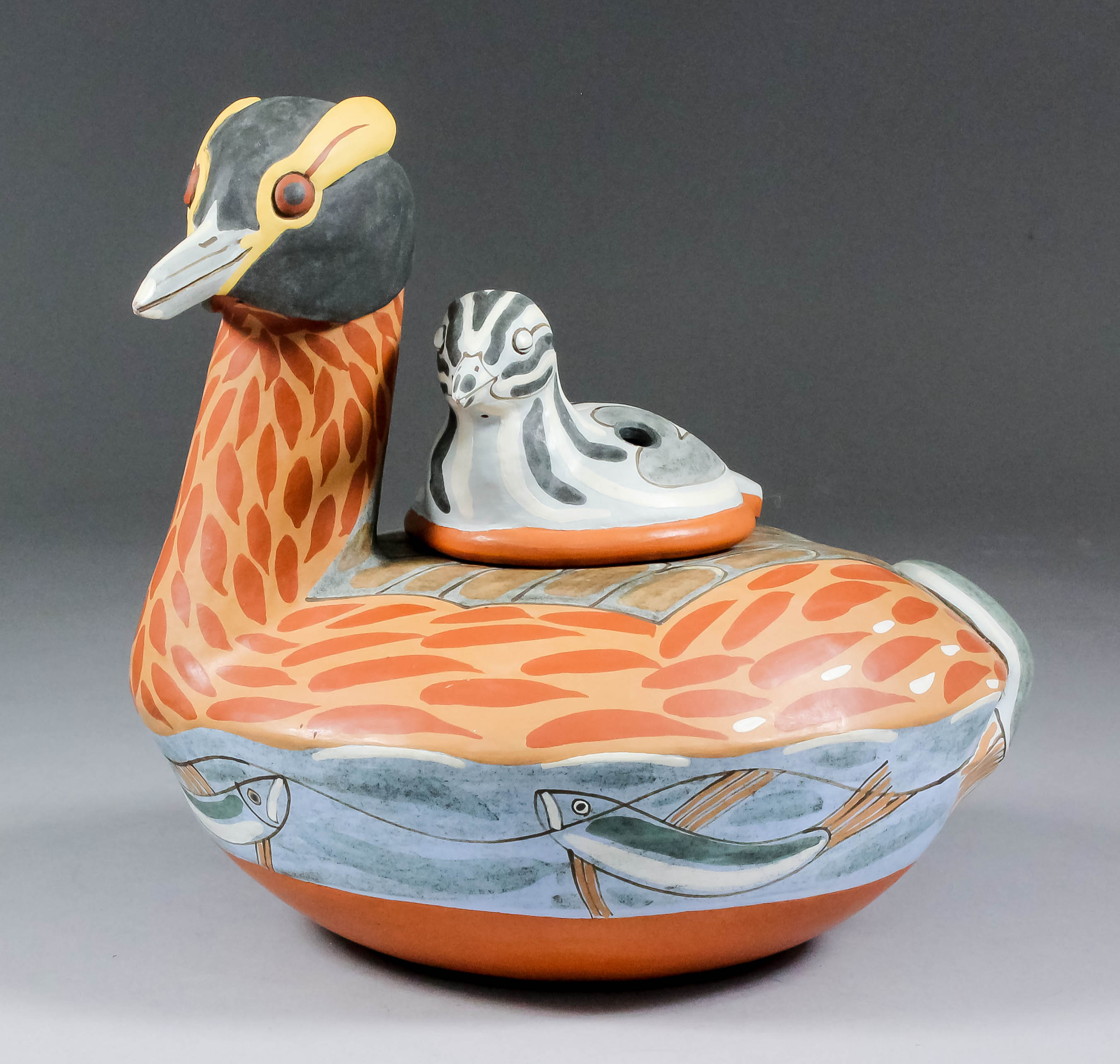 Neil Irons (born 1949) - Ceramic ocarina - "Grebe", 7.25ins high, signed, and dated 5/6/89