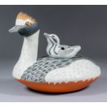 Neil Irons (born 1949) - Ceramic ocarina - "Hooded Grebe", 8ins high, signed and dated 8/10/89